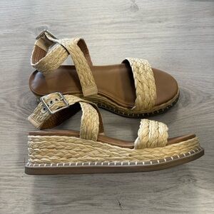 Women's Tan Woven Platform Sandals